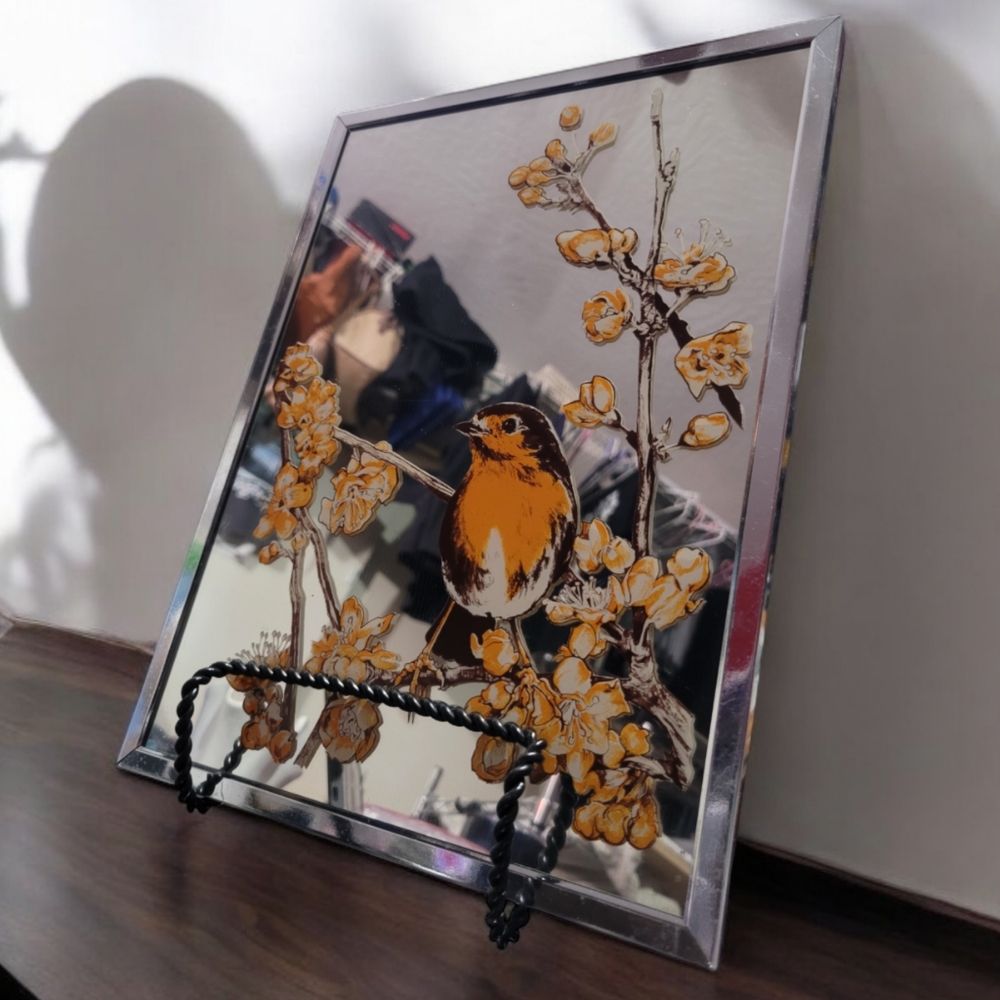 Vintage Intercraft Industries Corporation  Rare Cute Birds art mirrors 9 x 12"